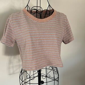 BDG Pink and White Striped Crop Top Size S